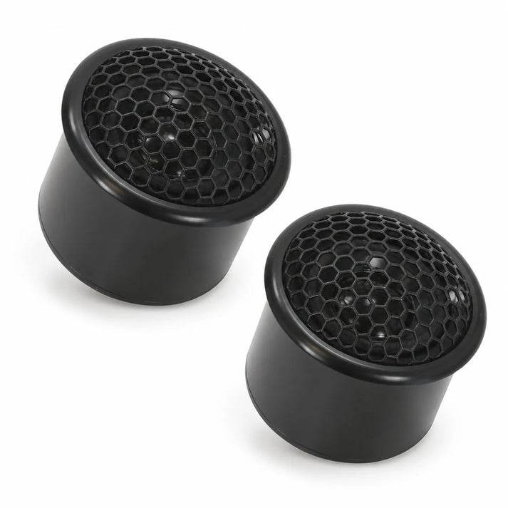 Due altoparlanti tondi neri da 40 mm Ground Zero Plutonium GZPF 40SQ con copertura a nido dape, su sfondo bianco.