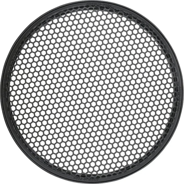 Ground Zero Plutonium GZPG 250B è una griglia per diffusori a nido dape rotonda per subwoofer da 25 cm, raffigurata dallalto verso il basso su sfondo bianco, ideale per la vostra configurazione.