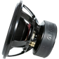 Vista lateral del Ground Zero Plutonium GZPW 18C, un subwoofer de alta potencia de 18 pulgadas con marco metálico, imán y terminales sobre fondo blanco.