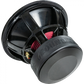 El Ground Zero Plutonium GZPW 18C es un gran subwoofer negro con una visible bobina roja y GROUND ZERO en la carcasa magnética trasera.