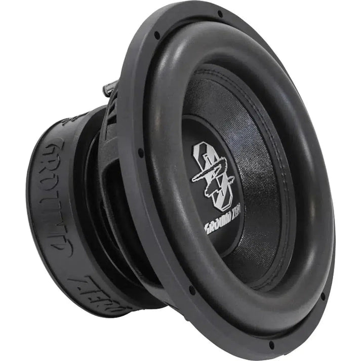 El Ground Zero Radioactive GZRW 30-D2 es un subwoofer negro de 12 con un atrevido cono y logotipo blanco, ideal como subwoofer de calle de alta calidad.