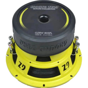 Il Ground Zero Radioactive GZRW 8XSPL è un subwoofer da 8 giallo-nero con design SPL, terminali posteriori in metallo e potenza di 1000W a 2 x 2 Ohm.