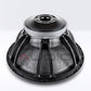 GS Audio PRO 18F4-2500W: large black subwoofer, downward-facing with metal frame and magnet—perfect for high-end PA setups as a powerful mid-bass transducer.