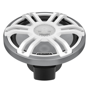Le Hertz HMX 8.8 S-LD-SW.2 est un haut-parleur coaxial rond à 2 voies, doté dun cache blanc en forme détoile, dune grille centrale, dun cadre argenté et dun socle dencastrement noir.