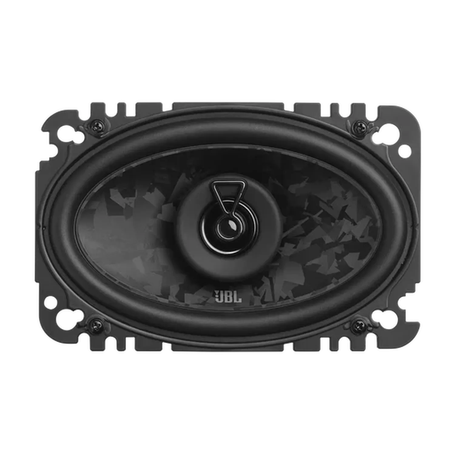 JBL STAGE3 648F – rechteckiger Autolautsprecher mit ovaler Membran, zentralem Hochtöner und vier Schraubenlöchern an den Ecken zur Montage auf ebenen Flächen.