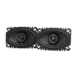 Zwei schwarze, ovale JBL STAGE3 648F-Autolautsprecher, deren Membranen und Hochtöner zu sehen sind, sind nebeneinander auf einem weißen Hintergrund abgebildet.