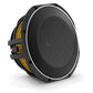 The JL Audio 10TW1-2 is a black round 10-inch subwoofer with a metal mesh grille, yellow cone, black frame, and Thin-Line Technology, shown on a white background.