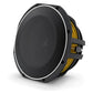 The JL Audio 10TW1-4 is a black round subwoofer with a mesh front, yellow cone, visible side components, and Thin-Line-Subwoofer-Tech against a white background.