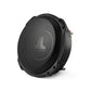 JL Audio 10TW3-D8 black round subwoofer, mesh grille, 400W RMS, geringe Einbautiefe, centered logo, isolated on white background.