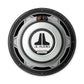 Top view of a JL Audio 10W3V3-2 10-inch subwoofer, showcasing the brand logo and speaker terminals.