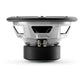 Una vista laterale del subwoofer JL Audio 10W3V3-4 mette in evidenza la sua struttura argentata, il cono nero e i terminali: ideale come upgrade a 10 pollici.