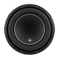 A black, round JL Audio 10W6V3-D4 subwoofer with a silver trim and a small logo at the bottom center, viewed from above on a white background.