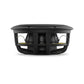Side view of the JL Audio 12TW1-4 black oval car speaker with Thin-Line-Subwoofer-Technologie, showing its structure and internal components on a white background.