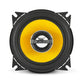 Haut-parleur coaxial rond jaune JL Audio C1-400X de 4 pouces avec un bord noir et des supports de montage métalliques, sur fond blanc.