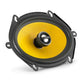 The JL Audio C1-570X is a yellow oval 5x7 coaxial speaker with a black and silver center cone, high sound quality, and a black frame with four mounting tabs.