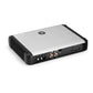 A JL Audio HD1200/1 silver and black Class D monoblock amplifier with multiple ports and controls shown on a white background.