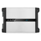 Il JL Audio JD1000/1 è un amplificatore per auto di classe D di colore argento con bordi neri e una striscia nera che riporta il marchio e il numero di modello.