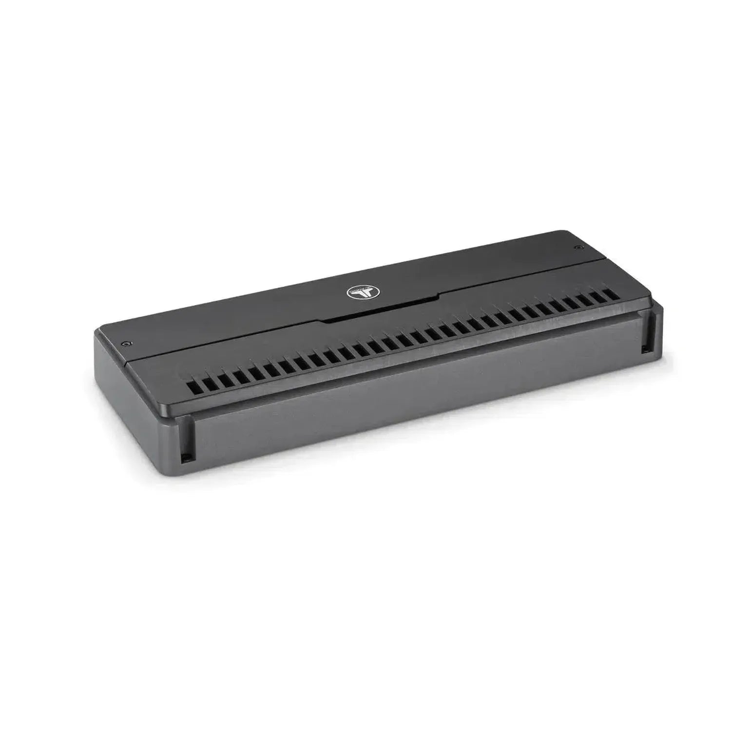 A sleek black JL Audio RD1500/1 Class D Verstärker with air holes and a logo, placed on white—designed for crisp, powerful sound.