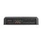 The JL Audio RD400/4, a black 4-channel amp with NexD tech, multiple RCA inputs, and speaker terminals, is shown from the rear on a white background.