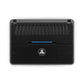The JL Audio RD500/1 is a black monoblock subwoofer amp with a center logo, vented top panel, and blue indicator lights.