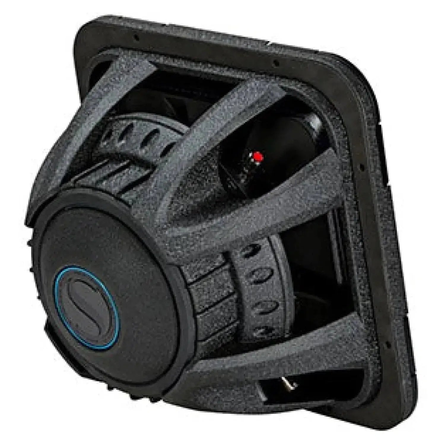 The Kicker Solo-Baric L7S122/L7S124 is a black, square 12 subwoofer with a textured frame, blue accents, and deep bass performance.