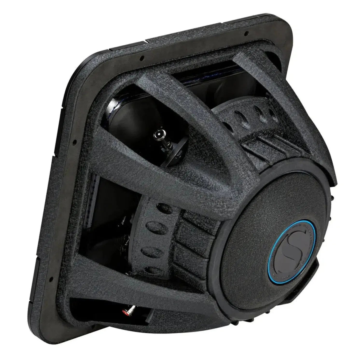 The Kicker Solo-Baric L7S122 / L7S124 is a black, quadratischer Subwoofer with a textured frame and blue-ringed logo—ideal for 12 Zoll Subwoofer fans.