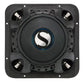 Un subwoofer Kicker Solo-Baric L7S152 nero e quadrato con centro rotondo, logo S nero-argento e quattro connettori, ideale come modello da 15.