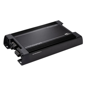 Un amplificateur audio embarqué Kicker Warhorse Series 49WXA10004 noir avec des accents argentés et des connexions de câbles visibles.