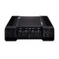 Kicker Warhorse Series 49WXA36001 1-kanaals Car Audio versterker, 3600W RMS, zwart, afgebeeld met GND, +12V, REM aansluitklemmen en geventileerde eindplaten van het K-merk.