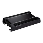 De Kicker Warhorse Series 49WXA36001 is een zwarte, rechthoekige 1-kanaals versterker met zichtbare aansluitingen en een krachtige 3600W RMS output.
