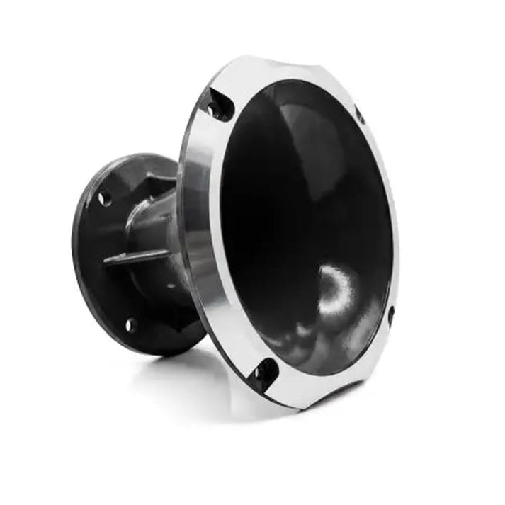 The Loud as Hell Inferno 3 car tweeter, black and silver, 300W RMS, with flared round front and screw holes, shown on a white background.
