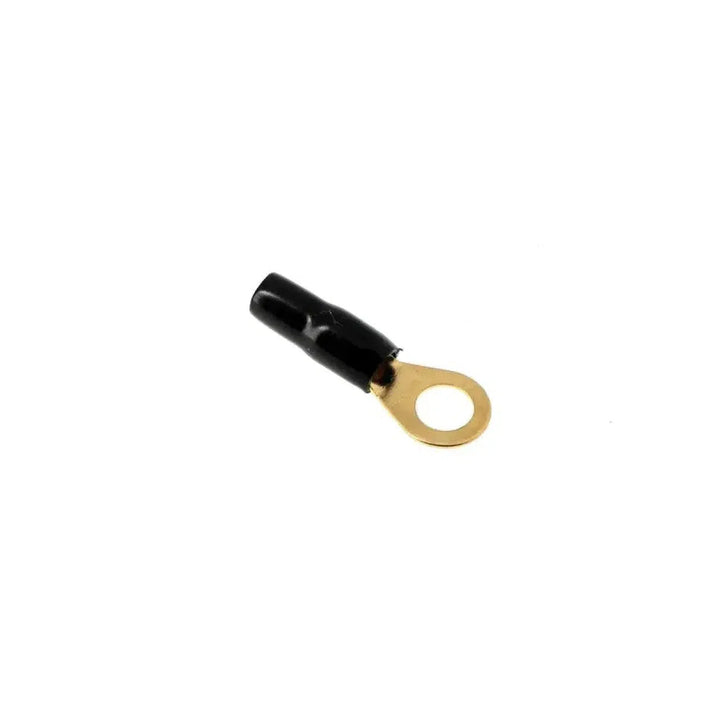 Een Masori 10mm²-50mm² Ring Schwarz/Rot connector met zwarte isolatie en siliconencoating is geïsoleerd afgebeeld op een witte achtergrond.