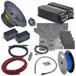 El kit Perfect Match GZIC 165.2 de Masori incluye un juego de altavoces, un amplificador DD Audio, cableado, conectores, rollos de cable y material de amortiguación del sonido sobre fondo blanco.
