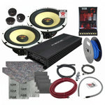 Kit Masori Perfect Match Helon H 165 EVO 2 con amplificador, cableado, altavoces Kevlarmembran y accesorios dispuestos sobre fondo blanco.