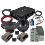 Masori Perfect Match S2-C6.2 kit with S2-A60.4 Verstärker, Ai-Sonic Lautsprecher, cables, soundproofing sheets, fuses  connectors on a white background.