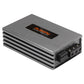 Amplificador compacto de 2 canales Musway NX275.2 con acabado en metal cepillado, con la inscripción «High Quality Sound System», que cuenta con puertos y conectores en un lateral.