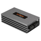Amplificatore Musway NX600.1 di forma rettangolare, color argento, con fessure di ventilazione nere disposte orizzontalmente e ingressi e uscite su un lato.