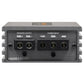 Vista frontale del Musway NX600.1 che mostra le uscite per gli altoparlanti, i terminali di alimentazione e le etichette relative a SUB+, SUB-, +12V, REM e GND.