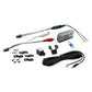 Kit Musway NX600.1: comprende cavi, connettori, accessori di montaggio, una fotocamera compatta e il telecomando Basspegel, il tutto disposto su uno sfondo bianco.