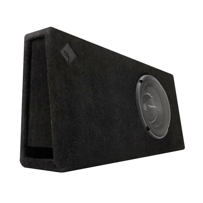 The Rockford Fosgate Power T1S-1X10P is a black 10 bass reflex subwoofer with mesh grill and side port, delivering 500W RMS, shown on a white background.