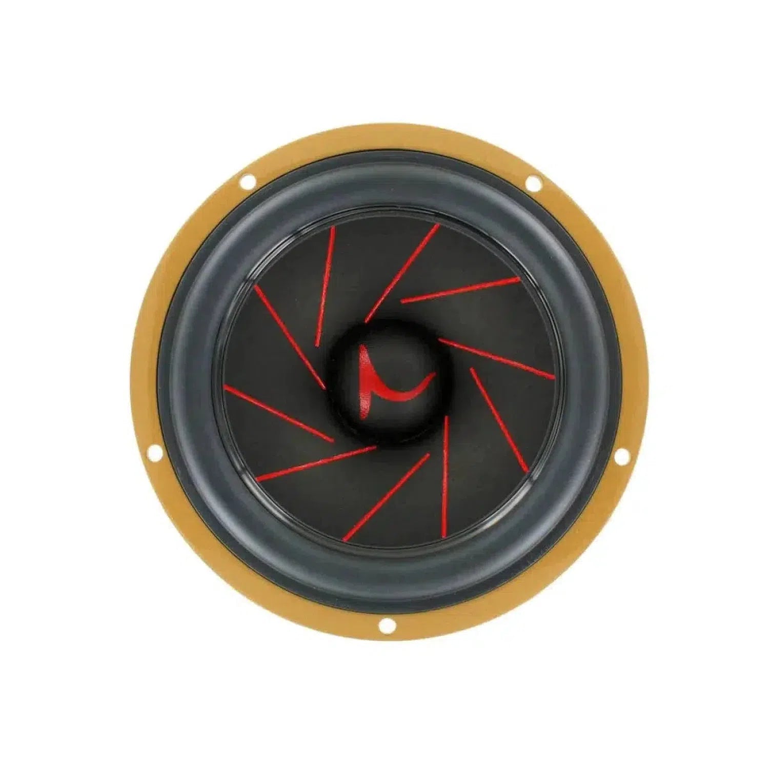 Lo Scanspeak Automotive Gold 16W/4538G05 è un diffusore rotondo da 6,5 con bordo dorato, cono nero e accenti centrali rossi della serie Gold.