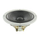 Un primo piano dello Scanspeak Automotive Silver 10M/4614G06 4 Zoll Mitteltöner con telaio grigio, magneti Neodym e terminali di connessione posteriori esposti.