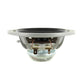 Vista laterale di un altoparlante midrange da 4 pollici Scanspeak Automotive Silver 10M/4614G06 con struttura grigia, cono nero, magnete al neodimio, terminali e cablaggio visibili.