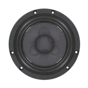 A top view of the Scanspeak Illuminator 12MU/8731T00 4 midrange speaker shows six evenly spaced screw holes on a white background.