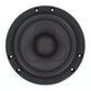 A black, round Scanspeak Illuminator 15WU/8741T00 speaker with a Sandwich-Papier Membran cone and six screw holes, viewed from above on a white background.