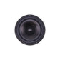 Un caisson de basses Scanspeak Revelator 26W/8867T00 noir, doté dun dôme en aluminium et de trous de fixation, vu de dessus, présenté sur un fond blanc.