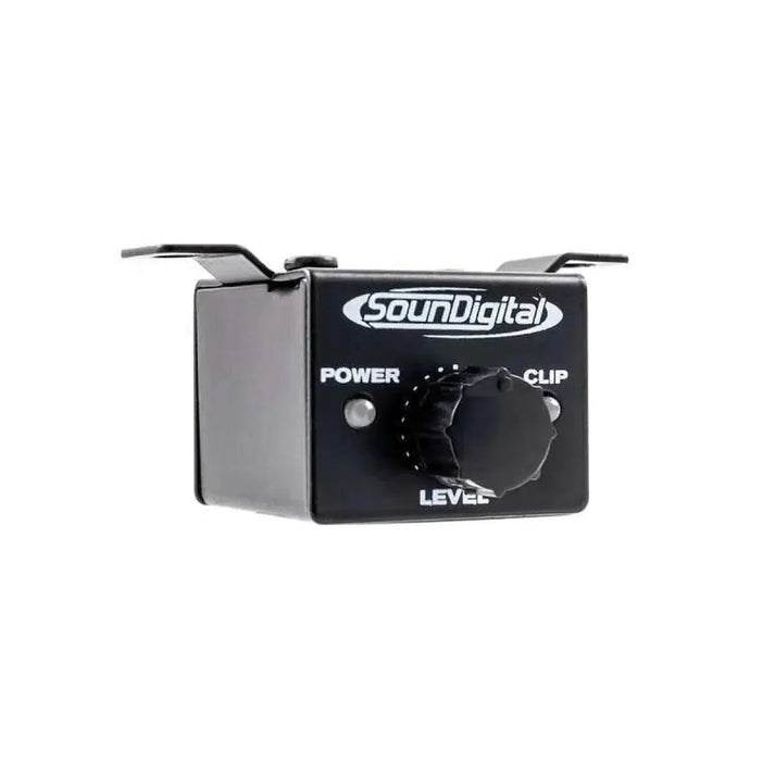 Il Soundigital Level Control SD RLC è una centralina di controllo audio di colore nero con una grande manopola di livello e indicatori Power/Clip, ideale per il controllo remoto dei bassi o del subwoofer.