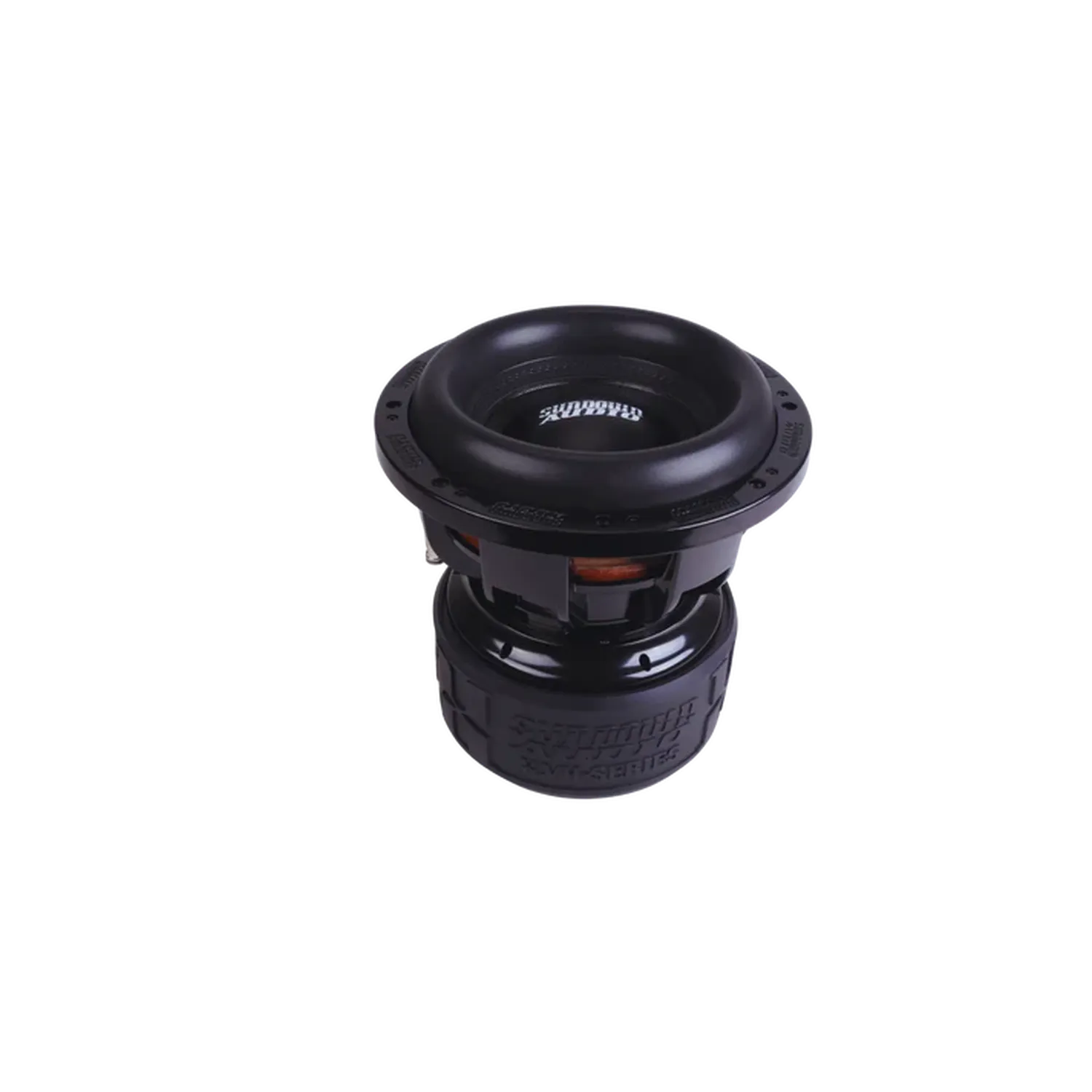 A Sundown Audio X-Series X-10 v.4 black 10-inch subwoofer 3000W RMS with branding, shown on a plain white background.