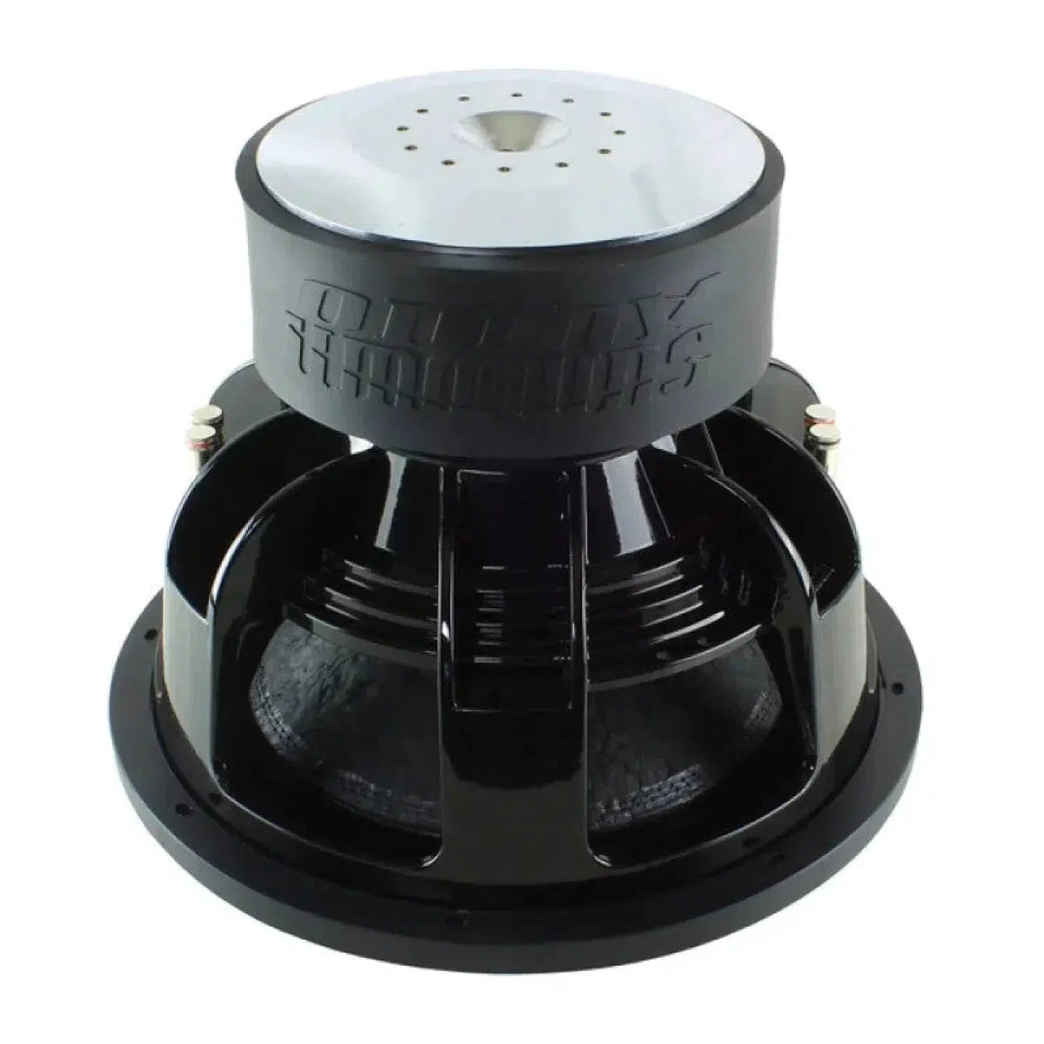 A black and silver Sundown Audio X15 v3 15 subwoofer shown from the back, highlighting its large magnet, vented motor, and 2500W RMS power.