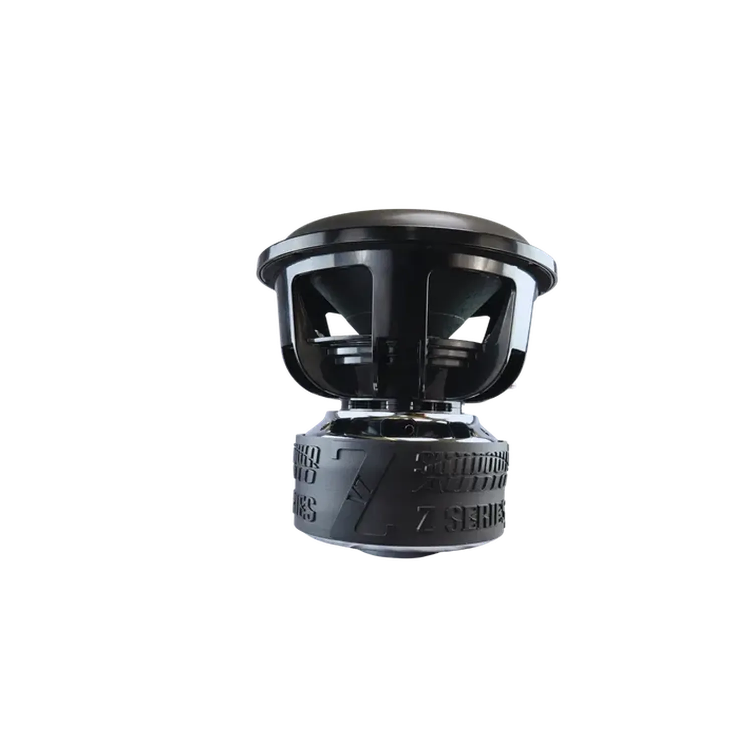 Un subwoofer Sundown Audio Zv7 18 in nero, 18 pollici, 3500W RMS, esposto ad angolo su uno sfondo bianco.